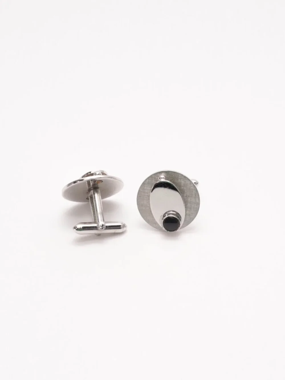 Share Vintage silver Tone CUFFLINKS Black Cabochon